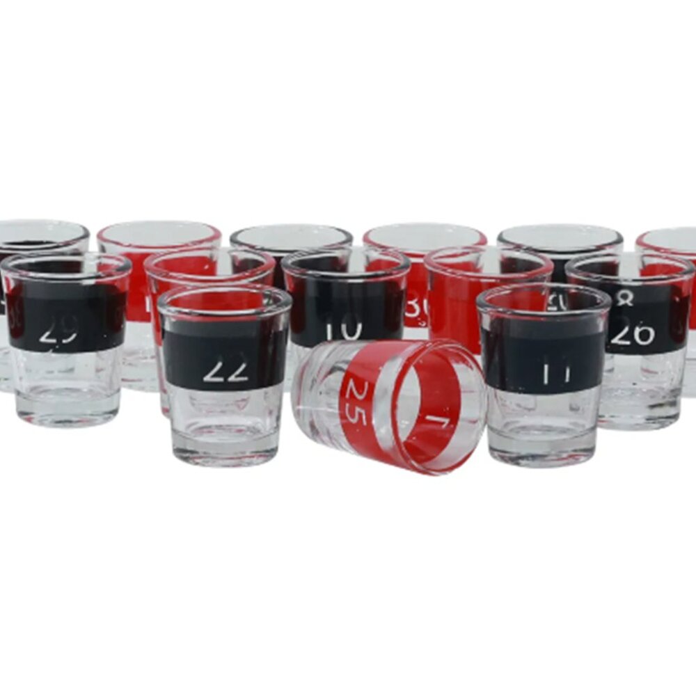 16 Roulette Numbered Red and Black Drinking Shot Glasses